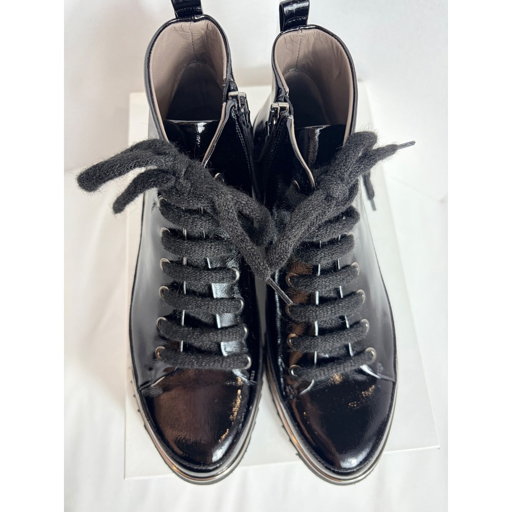 Sesto Meucci Womens Klee Ankle Boots Black Patent Leather Lug Sole 8 M Luxury